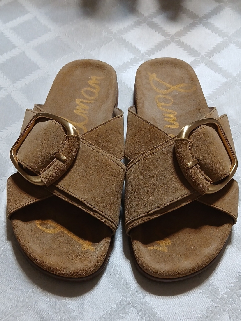 Sam Edelman Tan Buckle Slide Sandals - Picture 2 of 9